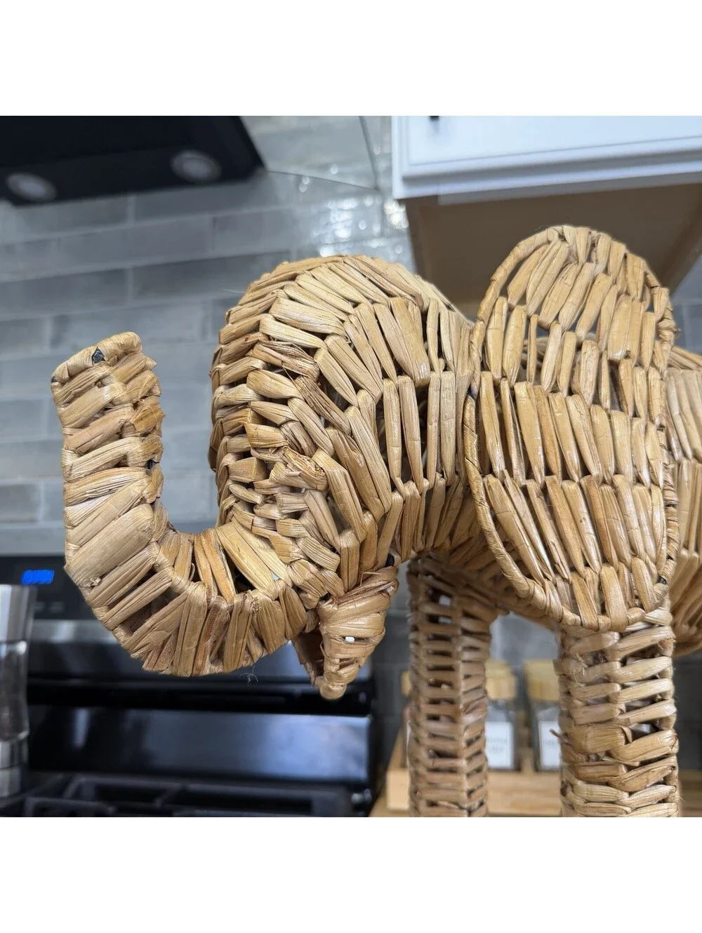 MCM 15” Woven Wicker Elephant Statue Decor Vintage Handmade Safari